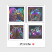 かわいいカラフルフクロウのステッカー シール (シート)