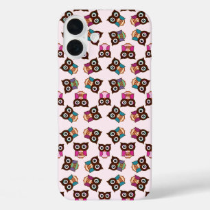 かわいいカラフルフクロウのパターン選択ケースカラー iPhone 16 PLUSケース
