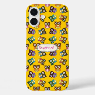 かわいいカラフルフクロウのパターン選択ケースカラー iPhone 16 PLUSケース
