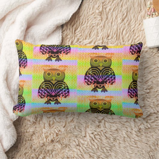 かわいいカラフルフクロウデザイン模様プリント枕 ランバークッション (ブランケット)