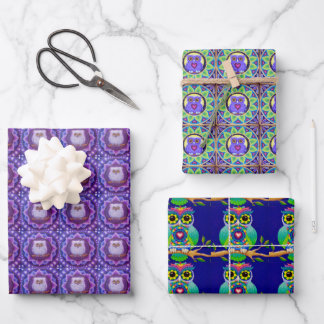 かわいいカラフルフクロウ包み紙セット ラッピングペーパーシート