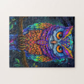 かわいいカラフルフクロウ抽象芸術鳥自然アート ジグソーパズル (横)
