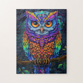 かわいいカラフルフクロウ抽象芸術鳥自然アート ジグソーパズル