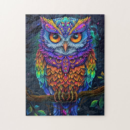 かわいいカラフルフクロウ抽象芸術鳥自然アート ジグソーパズル (縦)