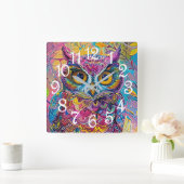 かわいいカラフルフクロウ抽象芸術鳥自然アート スクエア壁時計 (ホーム)