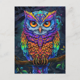 かわいいカラフルフクロウ抽象芸術鳥自然アート ポストカード