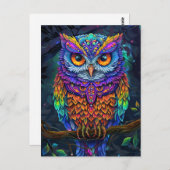 かわいいカラフルフクロウ抽象芸術鳥自然アート ポストカード (正面/裏面)