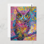 かわいいカラフルフクロウ抽象芸術鳥自然アート ポストカード (正面/裏面)