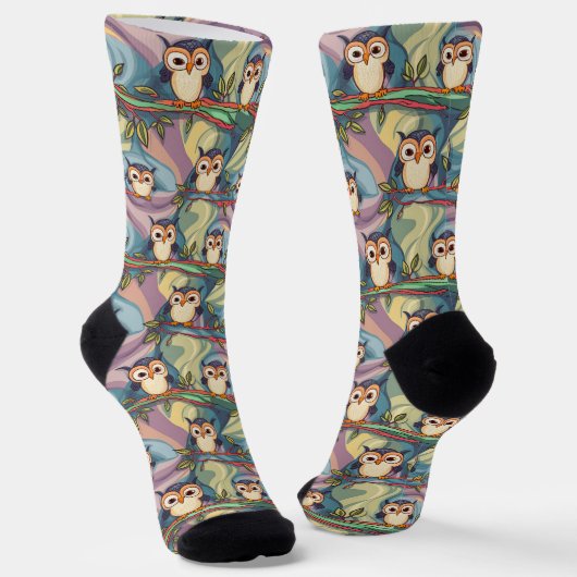 かわいいカラフルフクロウ柄 ソックス (傾斜あり)