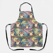 かわいいカラフルフクロウ模様 エプロン (正面)