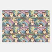 かわいいカラフルフクロウ模様 ラッピングペーパーシート (正面3)