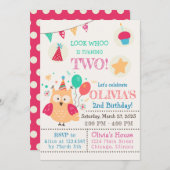 かわいいカラフルフクロウ誕生日パーティー 招待状 (正面/裏面)