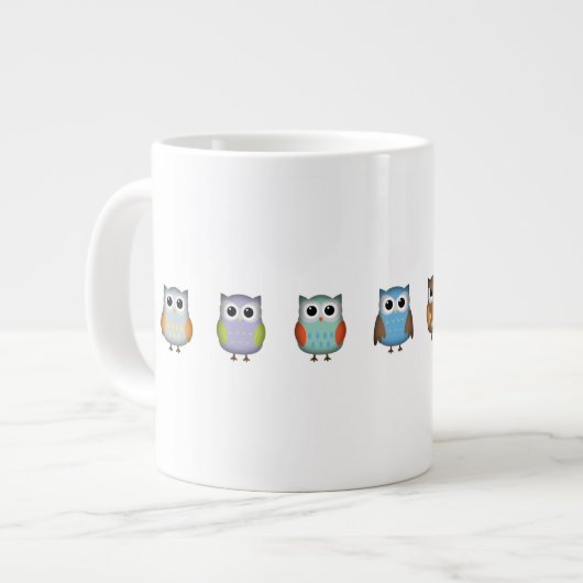 かわいいカラフルフクロウ ジャンボコーヒーマグカップ (正面左)