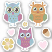 かわいいカラフルフクロウ#1 シール (正面)