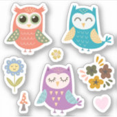かわいいカラフルフクロウ#2 シール (正面)