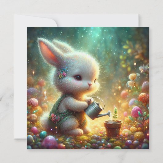 かわいいカラフルフラワーガーデンベビーバニーイースター シーズンカード (正面)
