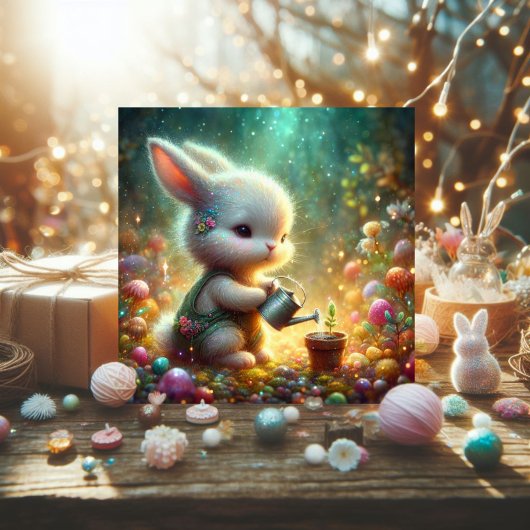 かわいいカラフルフラワーガーデンベビーバニーイースター シーズンカード