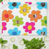 かわいいカラフルフラワードッグママおもしろいフォトコラージュ キッチンタオル (折り畳み)