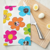 かわいいカラフルフラワードッグママおもしろいフォトコラージュ キッチンタオル (四つ折り)