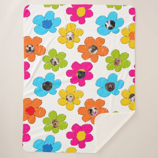 かわいいカラフルフラワードッグママおもしろいフォトコラージュ シェルパブランケット (正面)