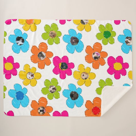 かわいいカラフルフラワードッグママおもしろいフォトコラージュ シェルパブランケット (正面(横))