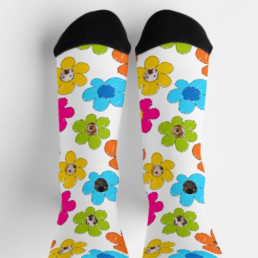 かわいいカラフルフラワードッグママおもしろいフォトコラージュ ソックス (上部)