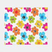 かわいいカラフルフラワードッグママおもしろいフォトコラージュ フリースブランケット (正面(横))