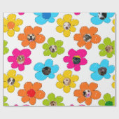かわいいカラフルフラワードッグママおもしろいフォトコラージュ ラッピングペーパー (フラット)