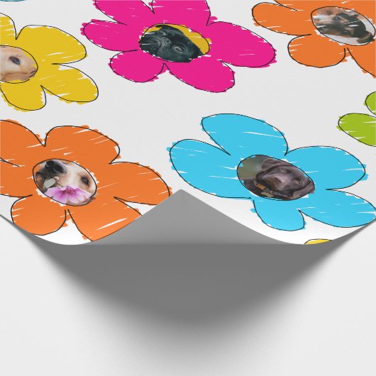 かわいいカラフルフラワードッグママおもしろいフォトコラージュ ラッピングペーパー (角)