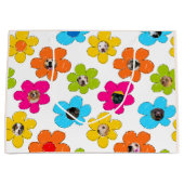 かわいいカラフルフラワードッグママおもしろいフォトコラージュ ラージペーパーバッグ (正面)