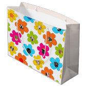 かわいいカラフルフラワードッグママおもしろいフォトコラージュ ラージペーパーバッグ (裏面アングル)