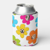 かわいいカラフルフラワードッグママおもしろいフォトコラージュ 缶クーラー (缶正面)