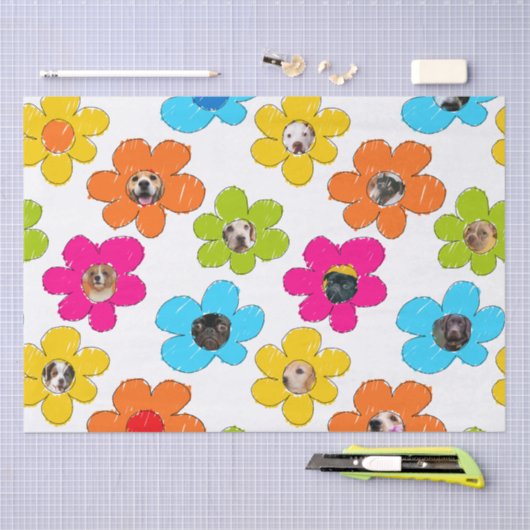 かわいいカラフルフラワードッグママおもしろいフォトコラージュ 薄葉紙 (クラフト)