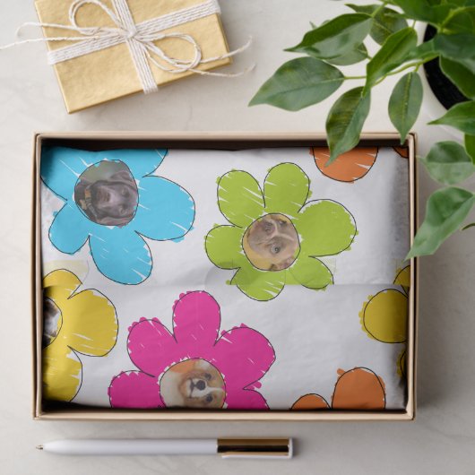 かわいいカラフルフラワードッグママおもしろいフォトコラージュ 薄葉紙 (ギフト)