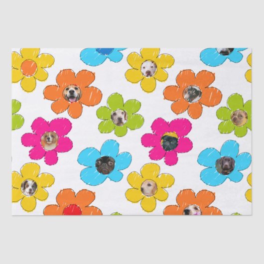 かわいいカラフルフラワードッグママおもしろいフォトコラージュ 薄葉紙 (正面)