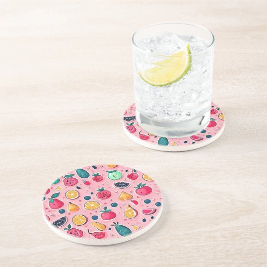 かわいいカラフルフルーツのピンク色の装飾 コースター (側面)