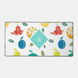 かわいいカラフルフルーツ柄モノグラム デスクマット