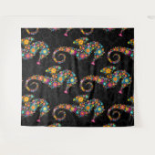 かわいいカラフルフローラシーホースブラックダマスク タペストリー (正面(横))