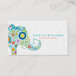 かわいいカラフルフローラゾウイラストレーション2 名刺