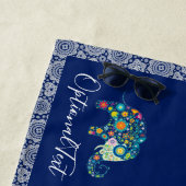 かわいいカラフルフローラゾウイラストレーション ビーチタオル (インサイチュ)