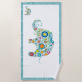 かわいいカラフルフローラゾウイラストレーション ビーチタオル (正面)