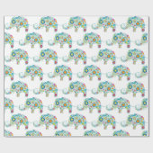かわいいカラフルフローラゾウ模様 ラッピングペーパー (フラット)