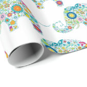 かわいいカラフルフローラゾウ模様 ラッピングペーパー (ロールコーナー)