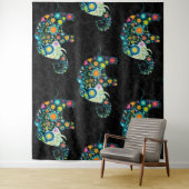 かわいいカラフルフローラゾウ黒ダマスク タペストリー (インサイチュ)