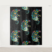 かわいいカラフルフローラゾウ黒ダマスク タペストリー (正面)