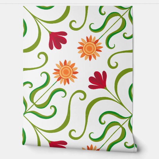 かわいいカラフルフローラフォークアートダマスクパターンライト 壁紙 (ほどく)