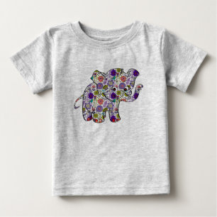 かわいいカラフルフローラベビーゾウ ベビーTシャツ