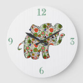 かわいいカラフルフローラベビーゾウ ラージ壁時計 (正面)