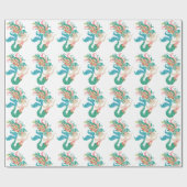 かわいいカラフルフローラマーメイドパターン ラッピングペーパー (フラット)