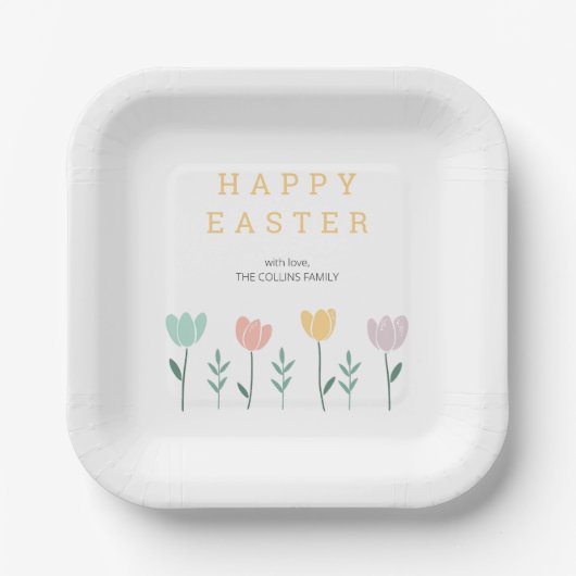 かわいいカラフルフローラモダンフラワーイースターパーティー ペーパープレート (正面)